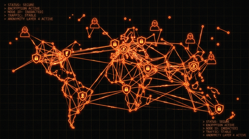 Anonymous network node map — DrugHub Market infrastructure
