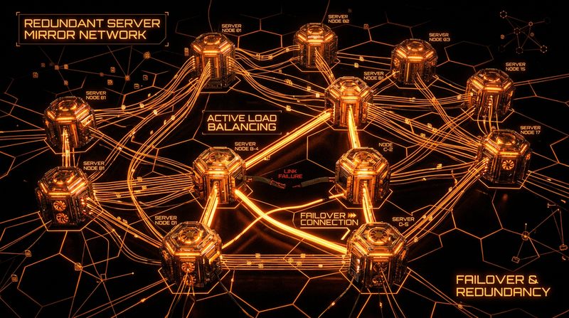 Redundant mirror server network ensuring uptime